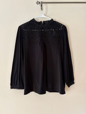 Lauren Ralph Lauren Women's Black Lace Yoke Blouse NWT